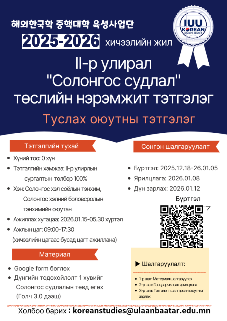 Баклаварын тэтгэлэг зарлагдлаа